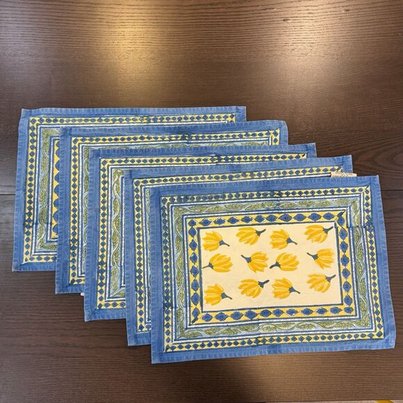 5 Couleur Nature Placemat Bruno Lamy Squash Blossom Yellow Blue Cotton Handmade - Picture 5 of 7